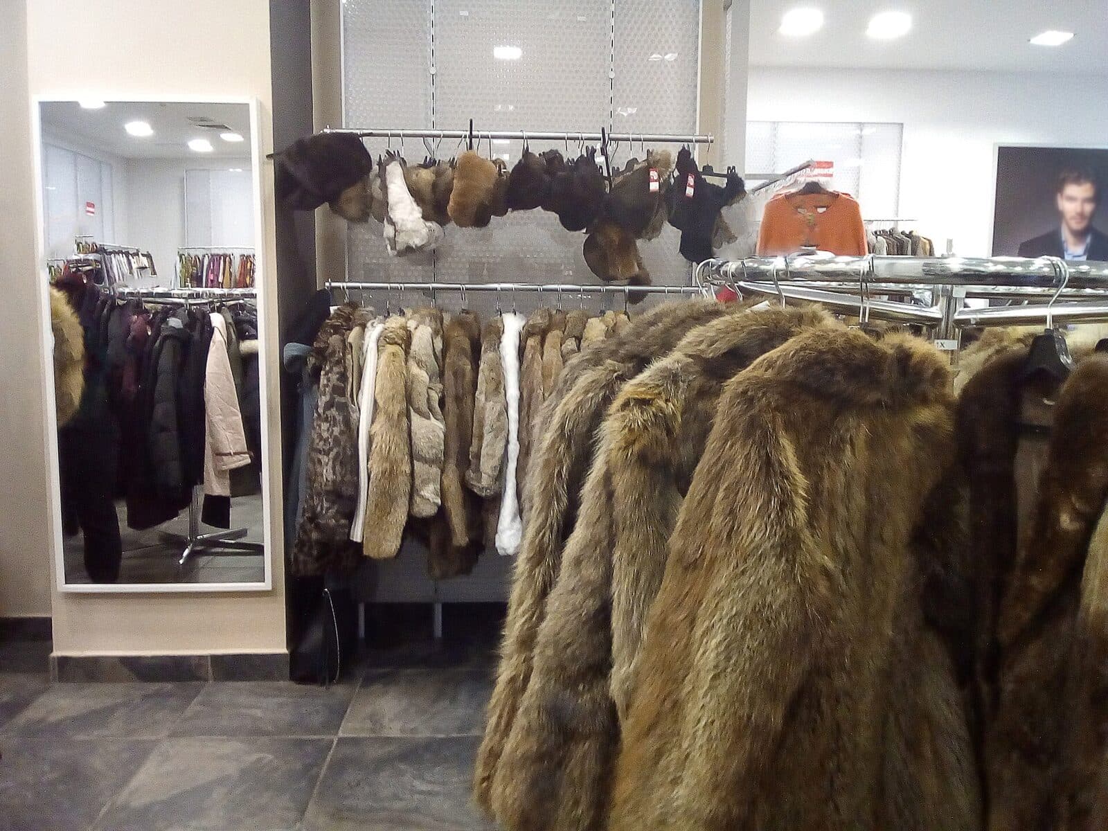 A vintage shop filled with second-hand fur coats